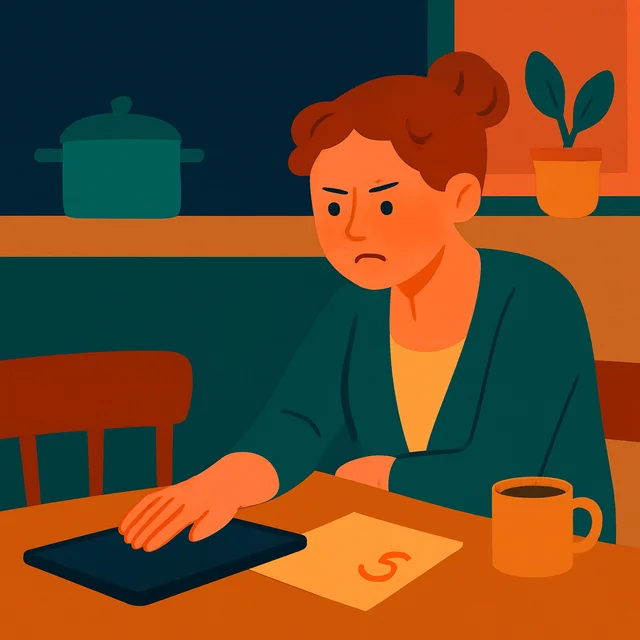 Die Mutter schiebt abends das Tablet entschlossen weg